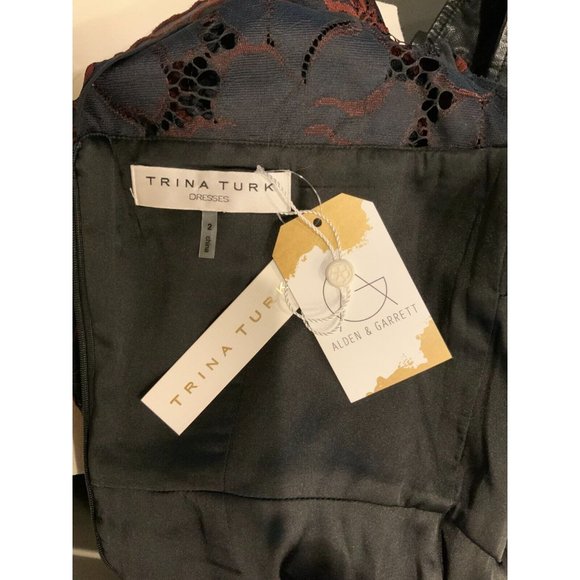 Trina Turk Black & Maroon Floral Lace Dress w/ Peter Pan Collar, Size 2 NWT! - Picture 8 of 8